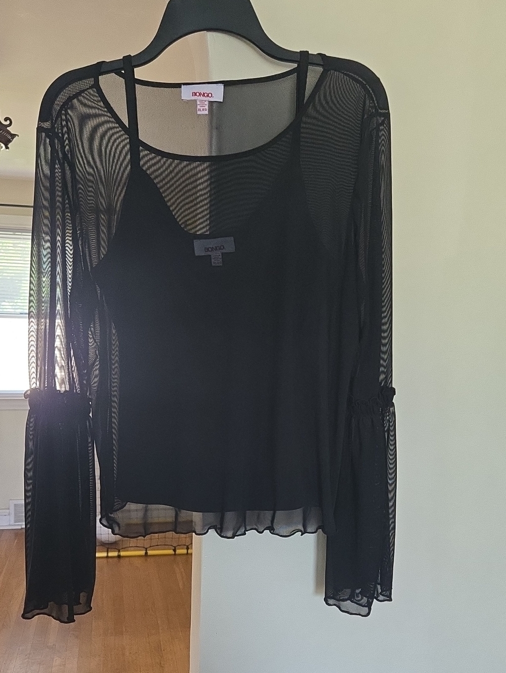 BONGO Black Sheer Layered Camisole with Bell Sleeves